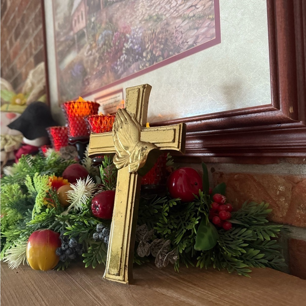 Vintage 1974 Gold Cross Decor Accent